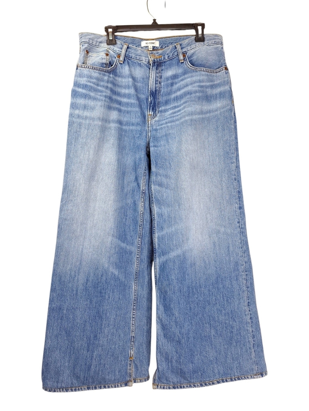 RE/DONE Wide Leg Jeans Size 29 (Actual Size 34x27.5) Medium Wash Split Hem